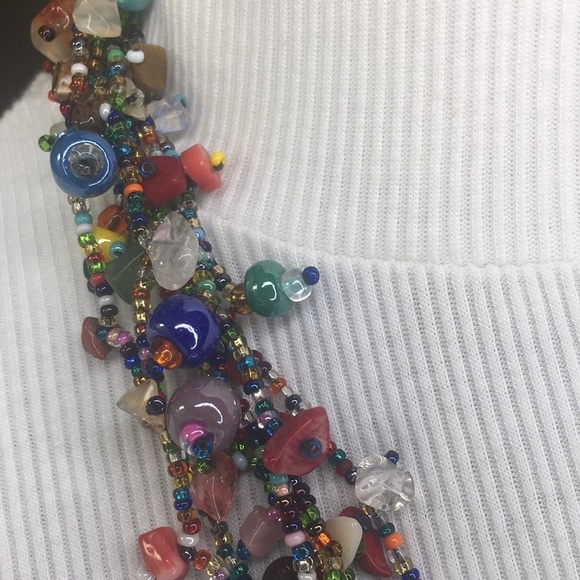 Artisanal Multi-layer seed bead glass stone chip necklace 7 strands multi-color - Picture 5 of 9